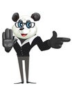 Cartoon Character Panda Warning and Pointing