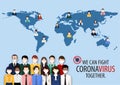 Cartoon character with people around the world wearing face masks standing fighting for Corona-virus Royalty Free Stock Photo