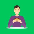 Cartoon Character Person Eating Fast Food. Vector