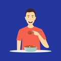 Cartoon Character Person Eating Meal on a Blue. Vector