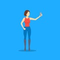 Cartoon Character Person Take Selfie Concept. Vector Royalty Free Stock Photo