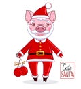 Cartoon character piglet in the role of Santa Claus