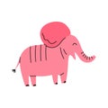 Cartoon Character Pink Cute Elephant Baby. Vector Royalty Free Stock Photo