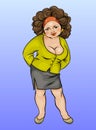 Cartoon character, plump young woman large size