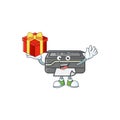 Cartoon character of printer with a box of gift