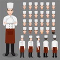 Cartoon character with Professional Man Chef in uniform for animation. Front, side, back, 3-4 view character vector