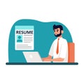 Cartoon character of professional HR manager selecting resumes