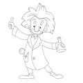 Cartoon character professor. Funny scientist . coloring book