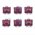 Cartoon character of purple suitcase with sleepy expression Royalty Free Stock Photo