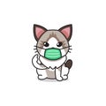 Cartoon character ragdoll cat wearing protective face mask