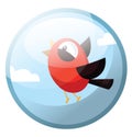 Cartoon character of a red bird with black wings vector illustration in grey light blue circle Royalty Free Stock Photo