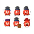 Cartoon character of red santa bag with various pirates emoticons