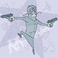 Cartoon character robber threatens with two pistols Royalty Free Stock Photo