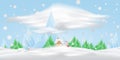Cartoon character Santa Claus and house in the snow Royalty Free Stock Photo