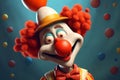 Cartoon character of a silly clown with a red nose. AI