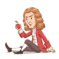 Sir Isaac Newton looking at apple. Royalty Free Stock Photo