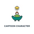 cartoon character is sitting on the armchair and waiting for something under the lamp, waiting room icon. loading concept symbol