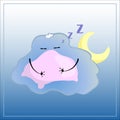 Cartoon character sleeping on pillow. Cute Cloud in glasses illustration.