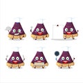 Cartoon character of slice of blueberry pie with various chef emoticons