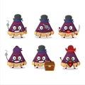 Cartoon character of slice of blueberry pie with various pirates emoticons