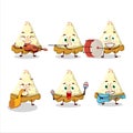 Cartoon character of slice of lemon meringue pie playing some musical instruments Royalty Free Stock Photo