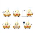 Cartoon character of slice of lemon meringue pie with various chef emoticons Royalty Free Stock Photo