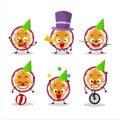 Cartoon character of slice of passion fruit with various circus shows