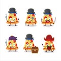 Cartoon character of slice of tomato cheese pizza with various pirates emoticons Royalty Free Stock Photo