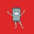 Cartoon Character Smartphone Mobile Phone on a Red. Vector Royalty Free Stock Photo