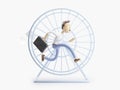 3d illustration. Businessman Jimmy running in the wheel.