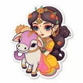 cartoon character sticker of radha playing with cowherd generative AI Royalty Free Stock Photo