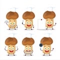 Cartoon character of straw mushroom with various chef emoticons