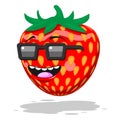 Cartoon character strawberry with glasses smile on white isolated background. Vector image