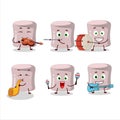 Cartoon character of strawberry marshmallow playing some musical instruments Royalty Free Stock Photo