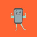 Cartoon Character Strong Smartphone Mobile Phone. Vector