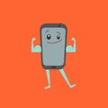 Cartoon Character Strong Smartphone Mobile Phone. Vector Royalty Free Stock Photo