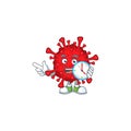 Cartoon character style of cheerful dangerous coronaviruses with clock