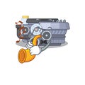 Cartoon character style of combustion engine performance with trumpet