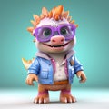 Casual Stylized Cartoon Stegosaurus: 3d Game Character With Glasses