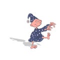 Cartoon character suffering from sleepwalking walks in a dream. Vector illustration on a white background with shadow