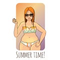 cartoon character. Summer time. attractive redhair girl