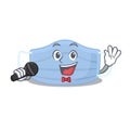 Cartoon character of surgical mask sing a song with a microphone