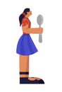 Cartoon character teenager girl holding spoon ready to degustation big limbs style