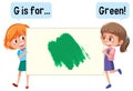 Cartoon character of two kids holding colour vocabulary banner