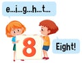 Cartoon character of two kids spelling the number eight