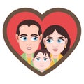 Cartoon character, vector drawing portrait happy family couples, icon, sticker. Loving husband, wife and child with big eyes smili