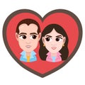 Cartoon character, vector drawing portrait lovers couple boy and girl, icon, sticker. Loving man and woman with big eyes looking a