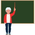Cartoon character vector elderly teacher standing at the blackboard