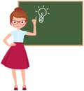 Cartoon character vector teacher standing at the blackboard