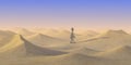 Cartoon character walk on dry sand desert